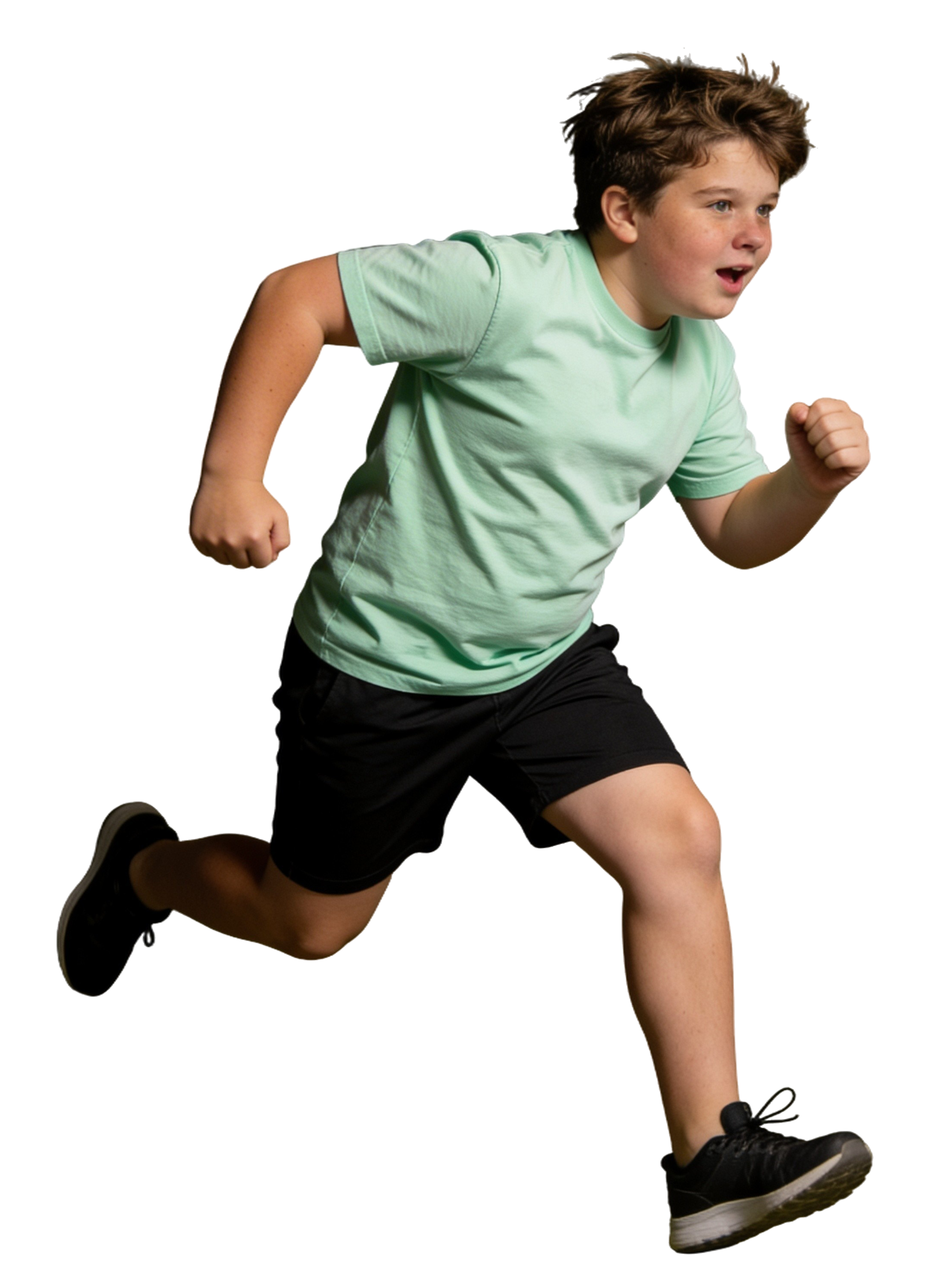 A boy running happily outdoors